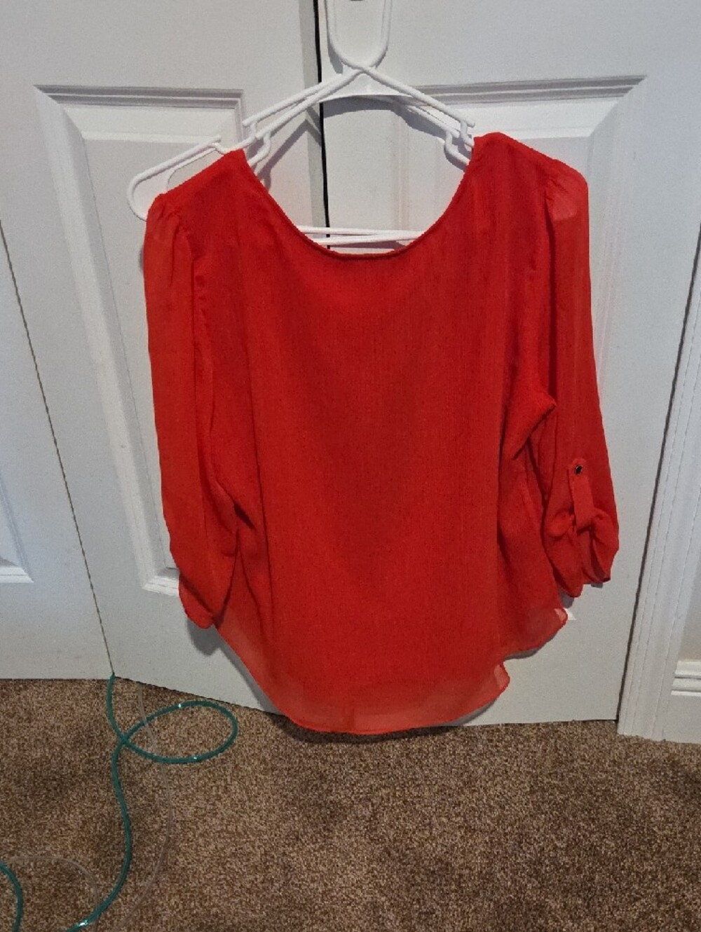 Women's Coral-Red Scoop Neck Blouse with Bar Detail - Picture 3 of 3